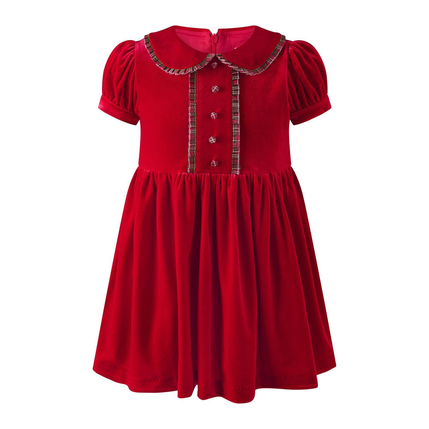 Red Velvet Tartan Trim Dress