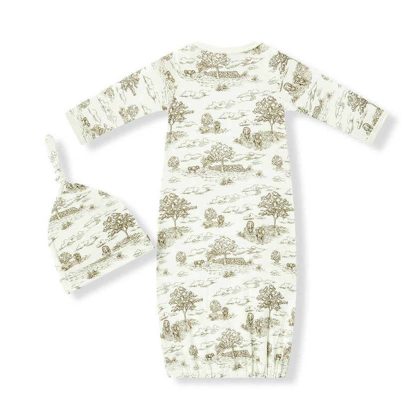 Country Toile Luxe Stretch Newborn Gown & Hat Set