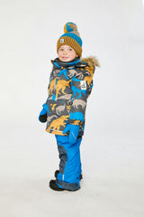 Two Piece Play Snowsuit Grey and Blue Dinosaur Print with Blue Pants