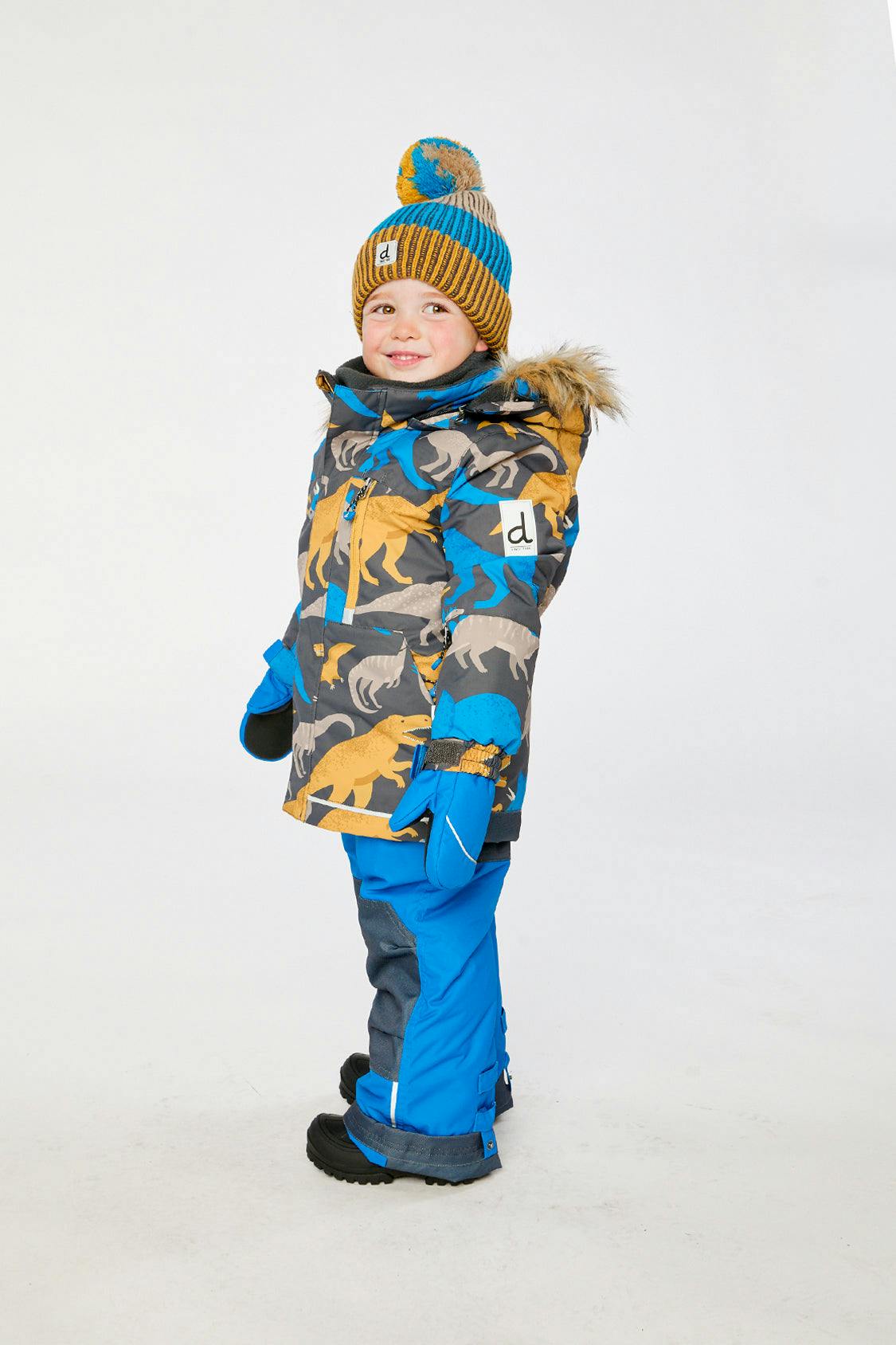 Two Piece Play Snowsuit Grey and Blue Dinosaur Print with Blue Pants