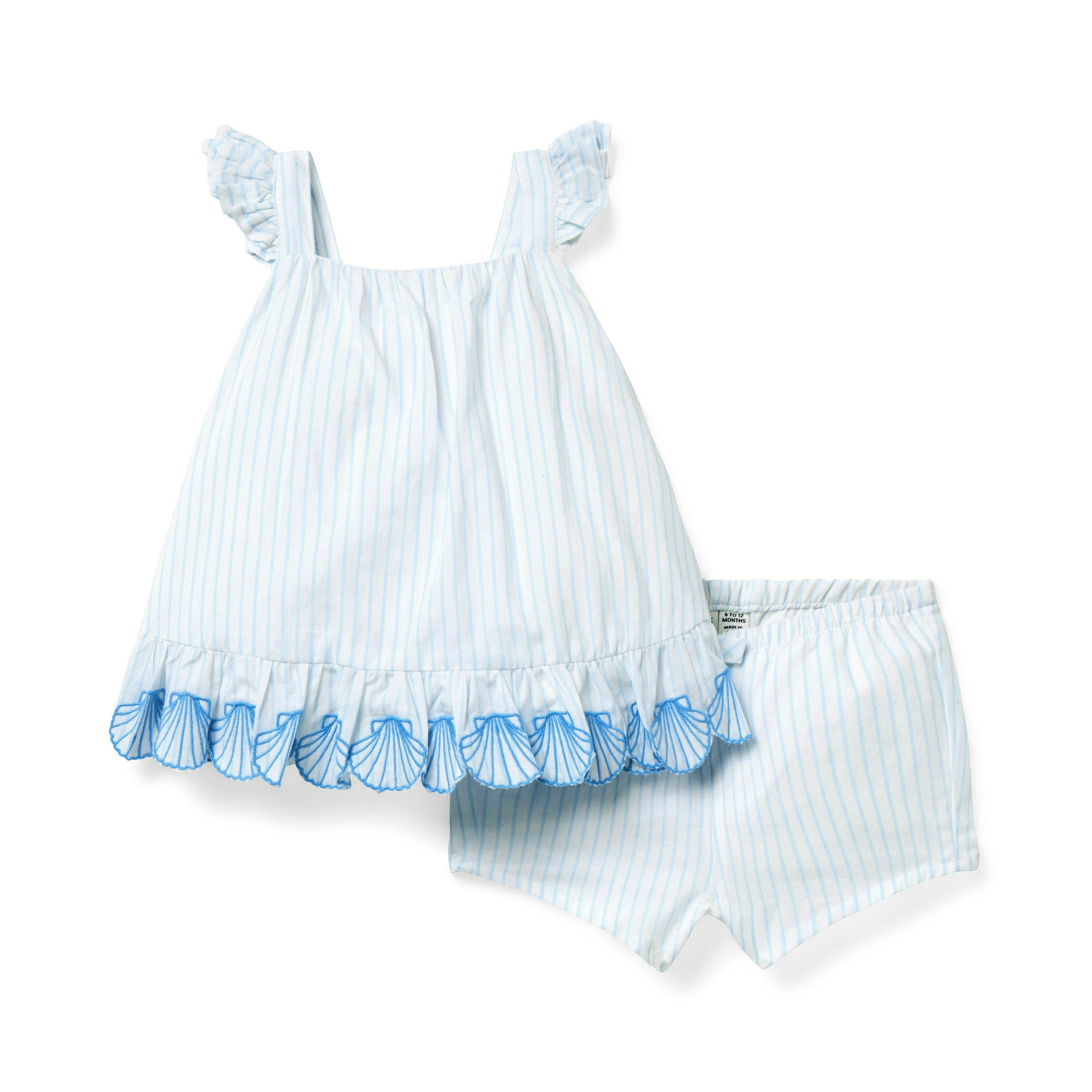 Baby Striped Seashell Matching Set, blue