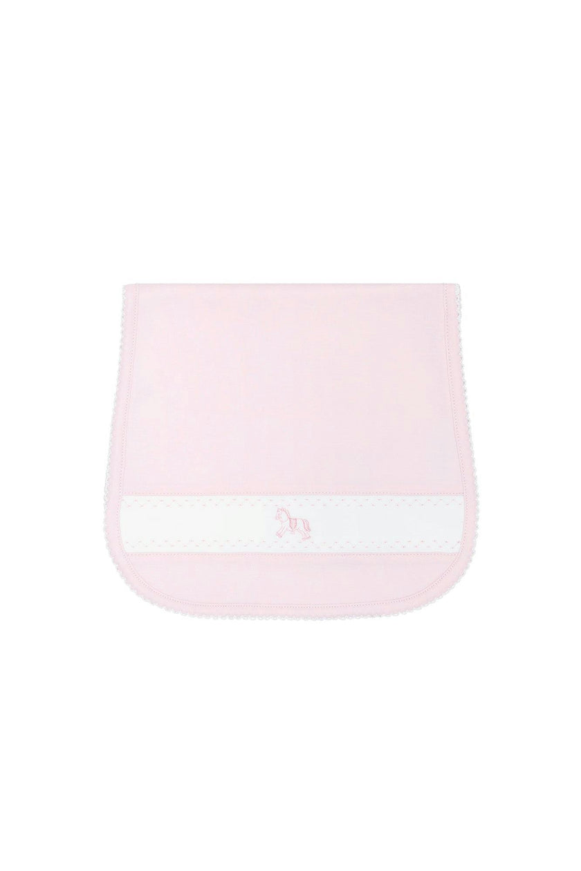 Pink Rocking Horse Embroidered Burp Cloth