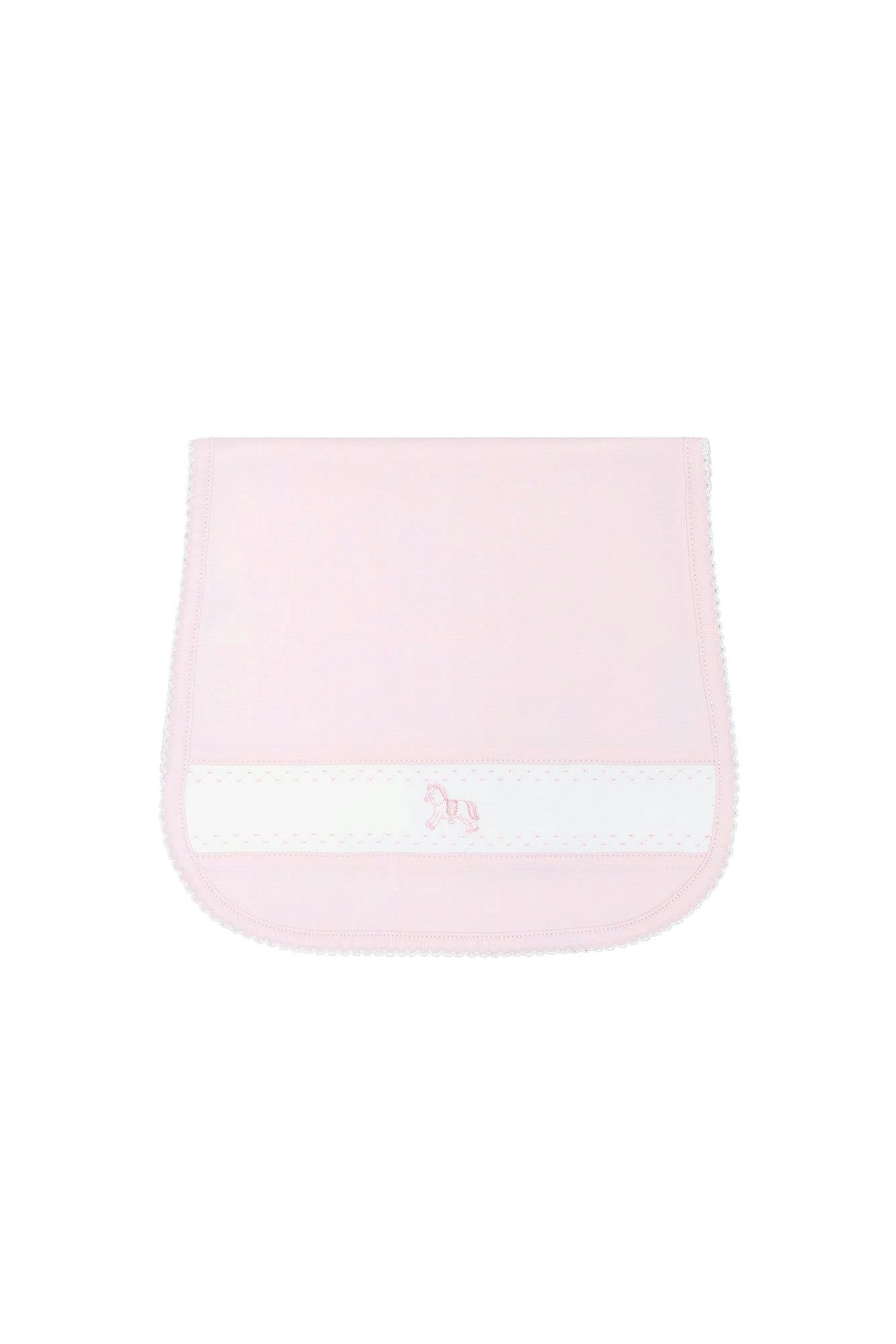 Pink Rocking Horse Embroidered Burp Cloth