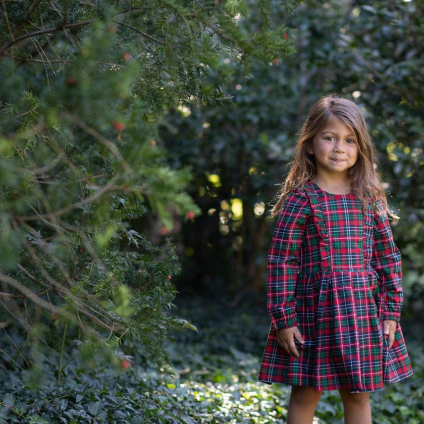 Long Sleeve Ruffle Dress in Plaid