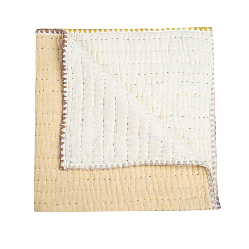 Kendi Beige Cotton Hand-Quilted Baby Blanket