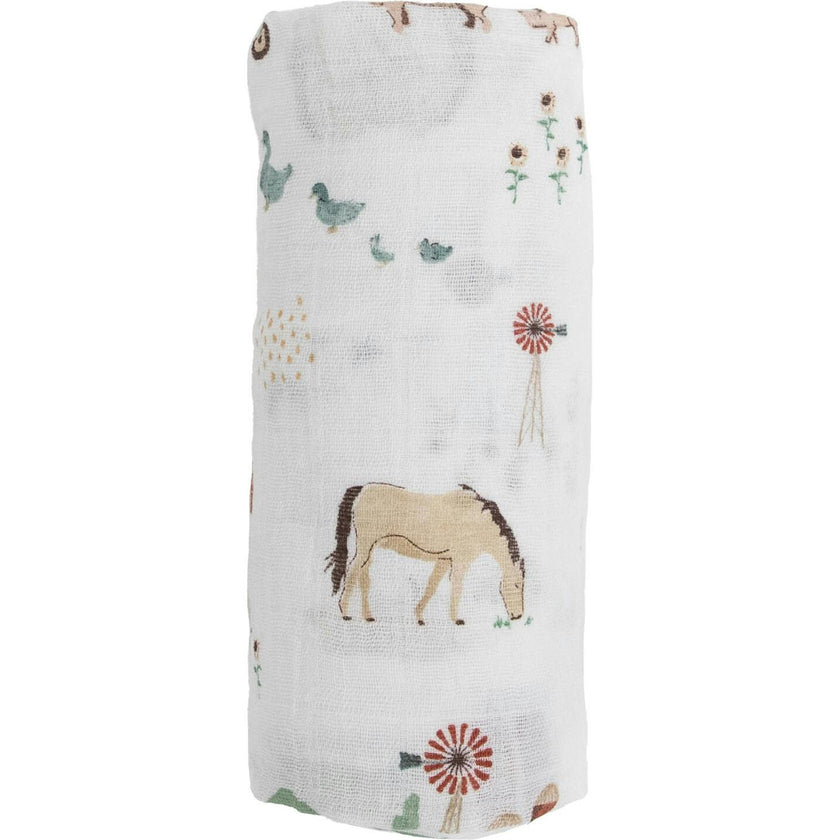 Cotton Muslin Swaddle Blanket - Farmyard