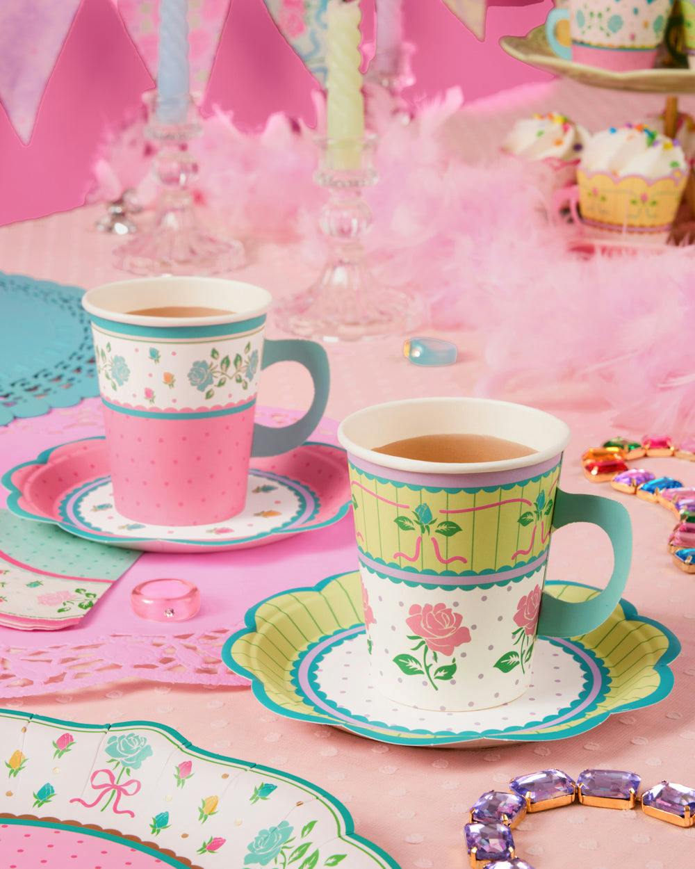 Tea Party Cups + Saucers - 32 pc drinkware set
