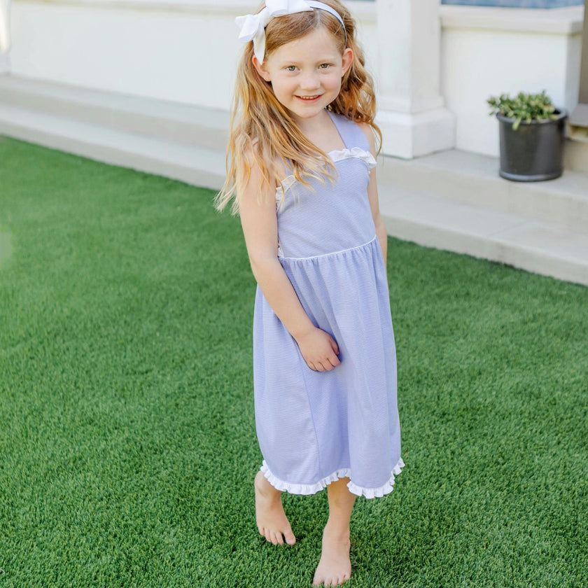 Eden Girls' Dress - Blue Stripes