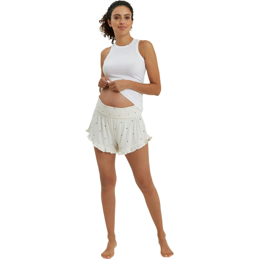 Women's Fleur Smocked Waist Ruffle Trim Maternity Short