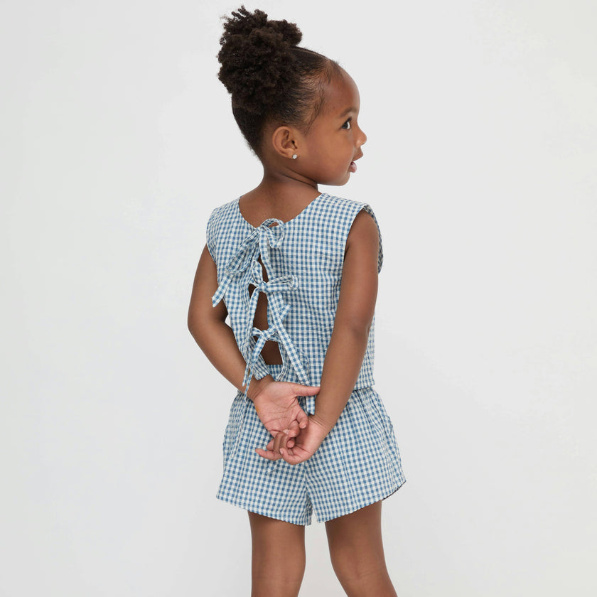 The Tiny Dylan Short Set - Lagoon Gingham
