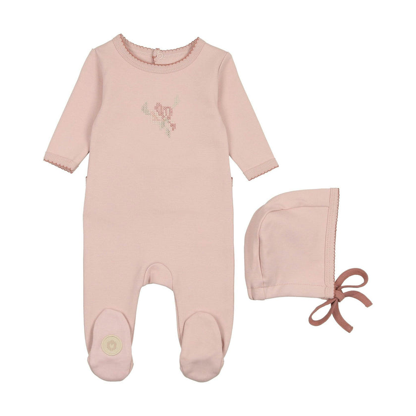 Heirloom Blossom Footie & Hat Set Ivory & Pink