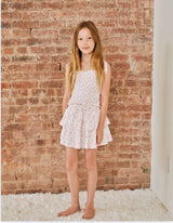 Georgia White With Pastel Pink Ditsy Satin Smocked Top