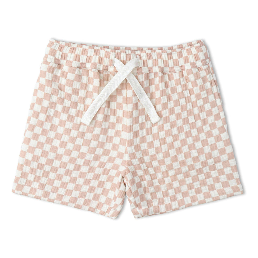 Organic Shirt & Shorts Set - Brick Checks