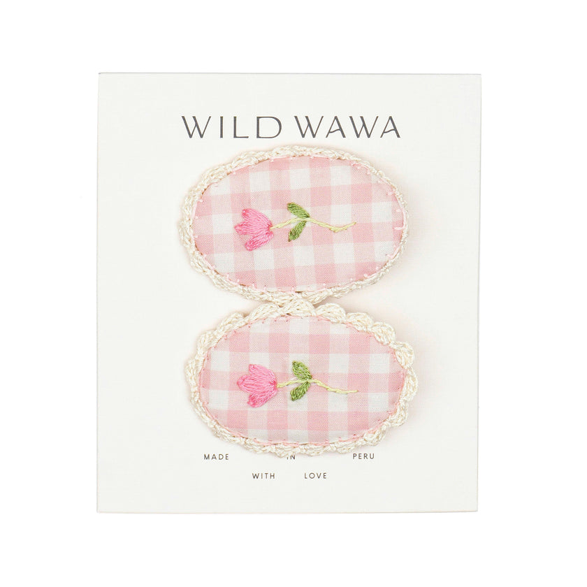 Crochet Clip set in Pink Gingham
