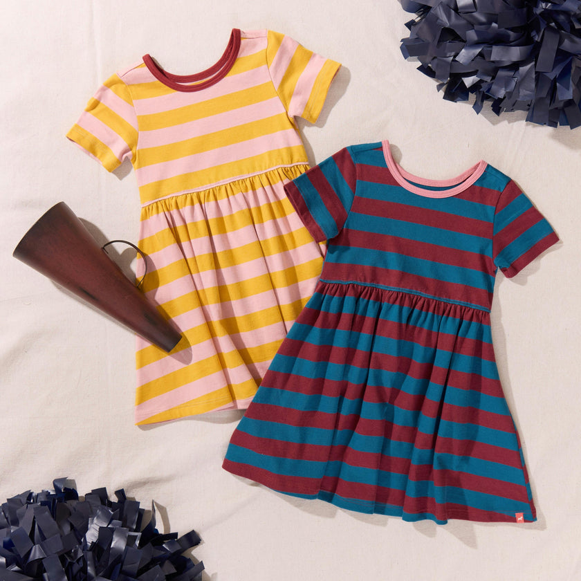 Sunny Dress, Teal And Burgundy Stripe