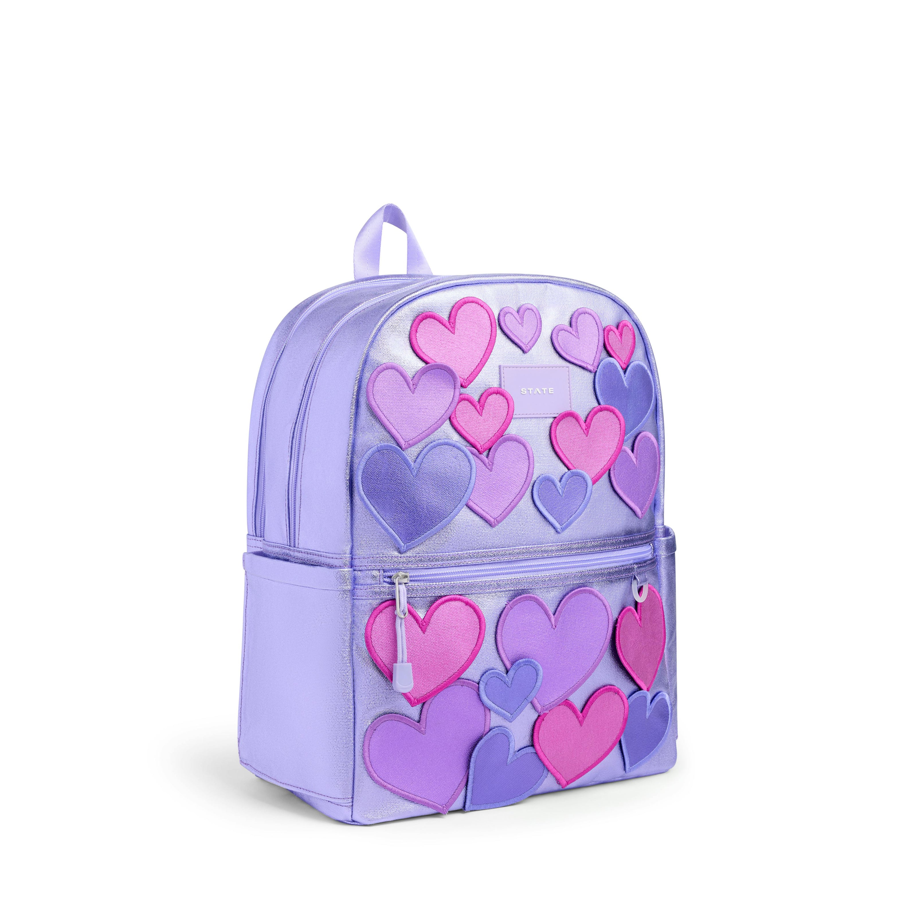 Kane Double Pocket Backpack, Metallic 3D Hearts