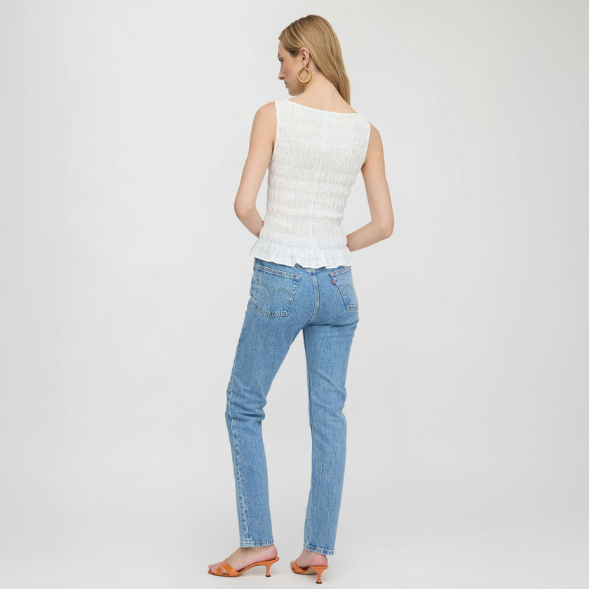 The Phoebe Nap Top - White Crinkle Check