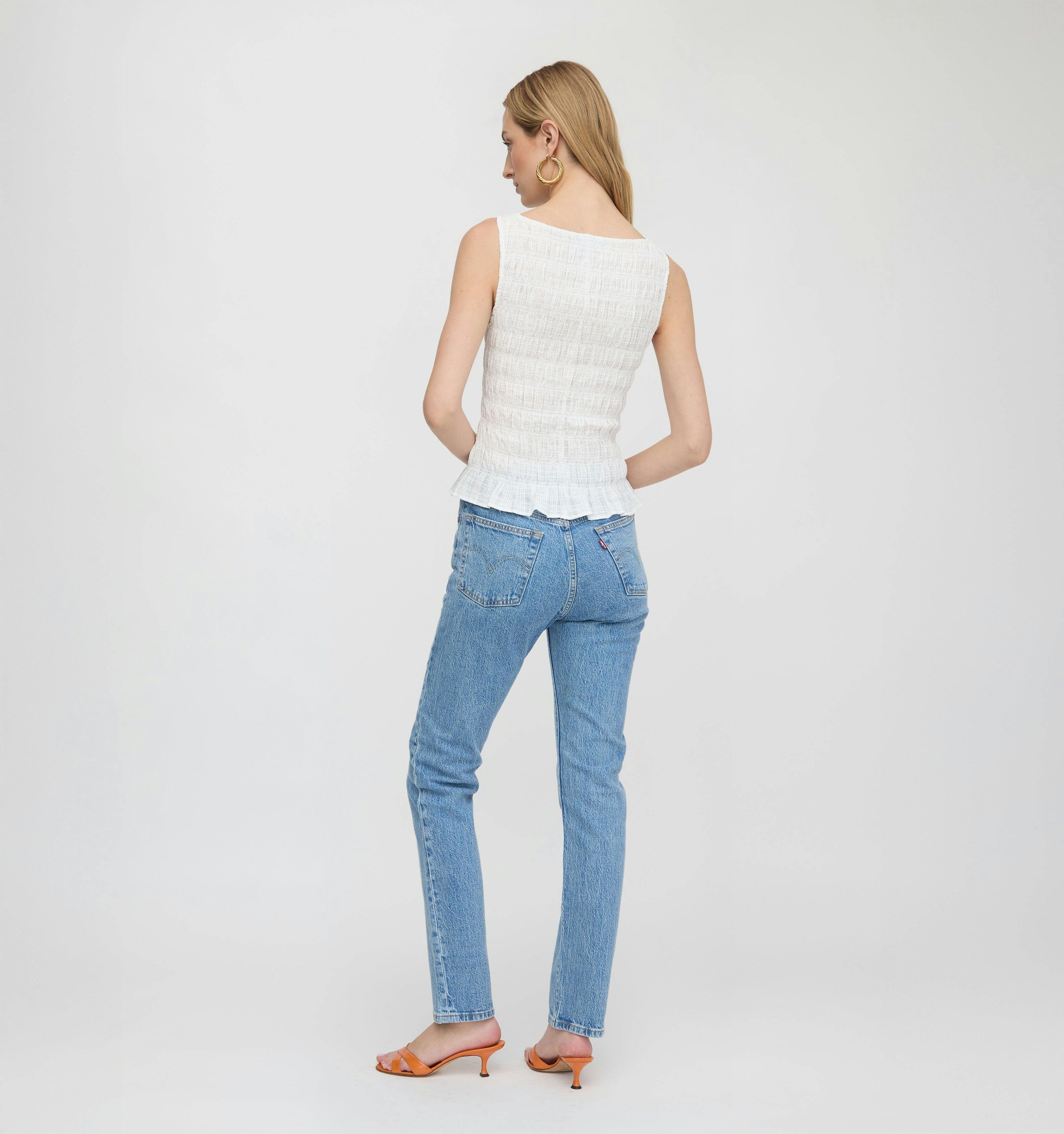 The Phoebe Nap Top - White Crinkle Check