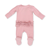 Solid Mellow Rose - 2 Way Ruffle Back Zipper Footie
