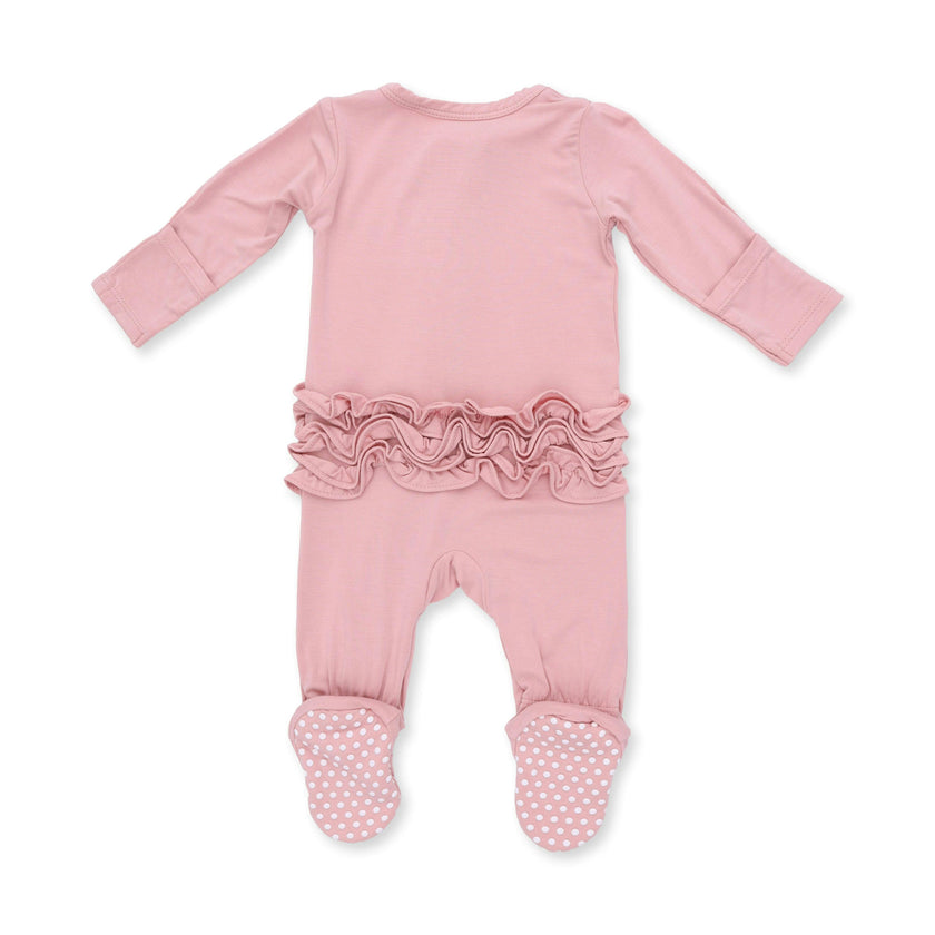 Solid Mellow Rose - 2 Way Ruffle Back Zipper Footie