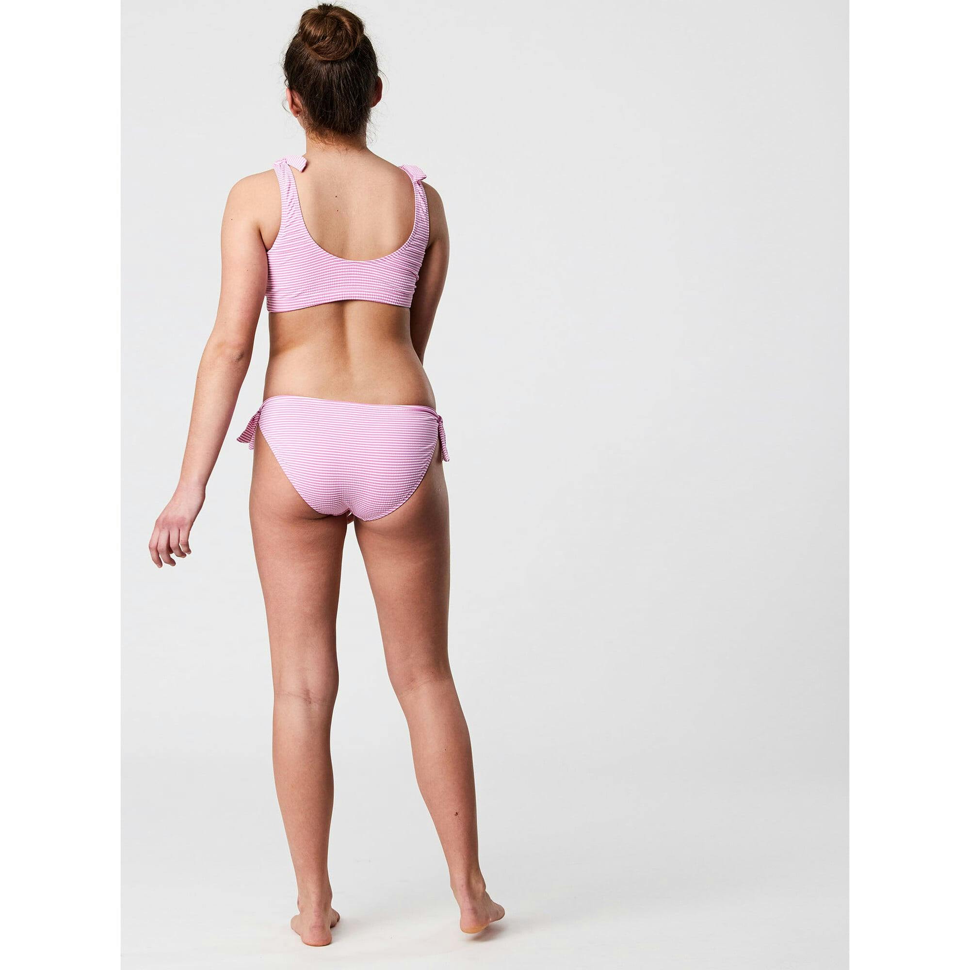 Raspberry Stripe Tie Crop Bikini