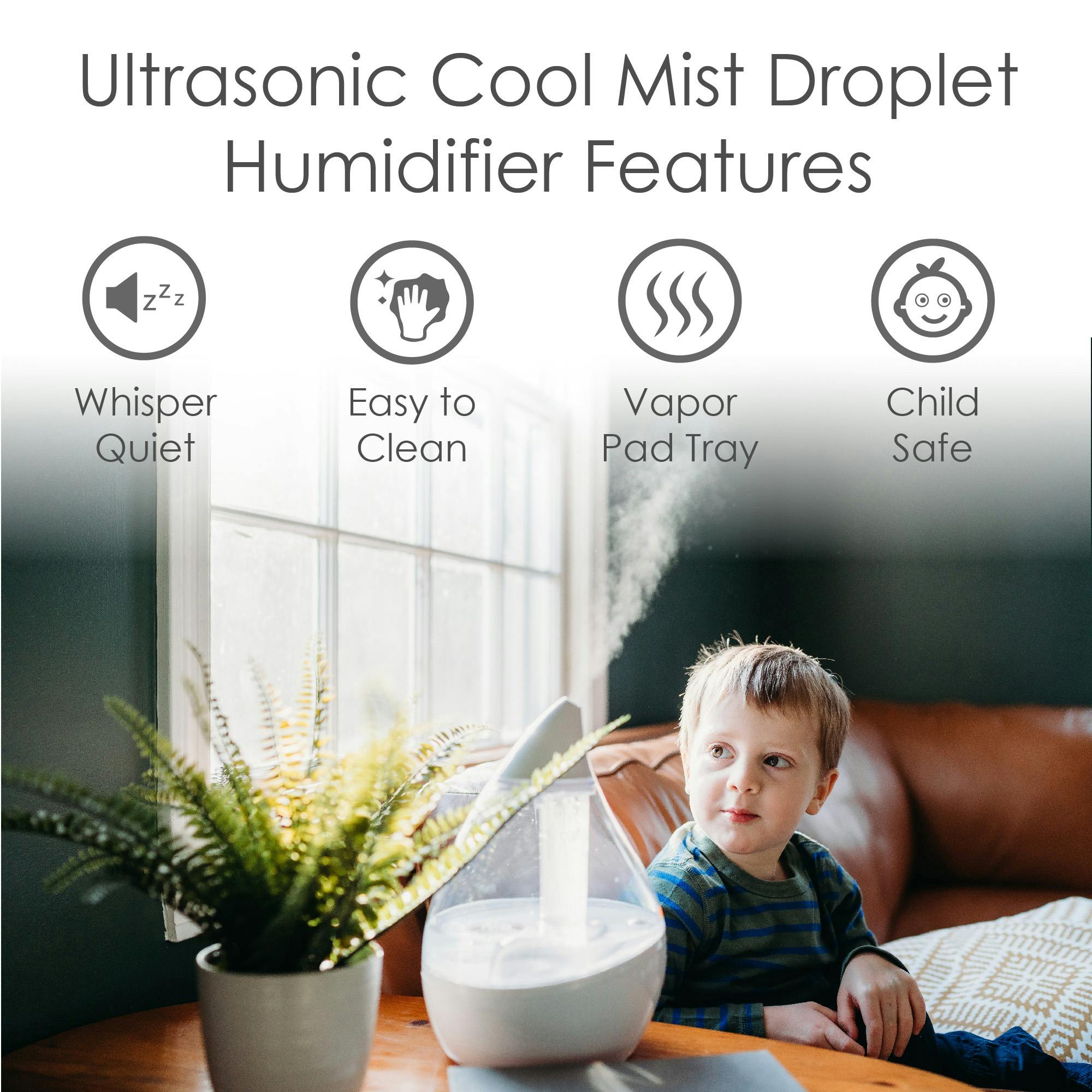 Crane .5 Gallon Drop 2.0 Cool Mist Humidifier for Nursery, With Night Light, Sound Machine