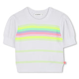 White Knit Sweater with Colorful Neon Stripes