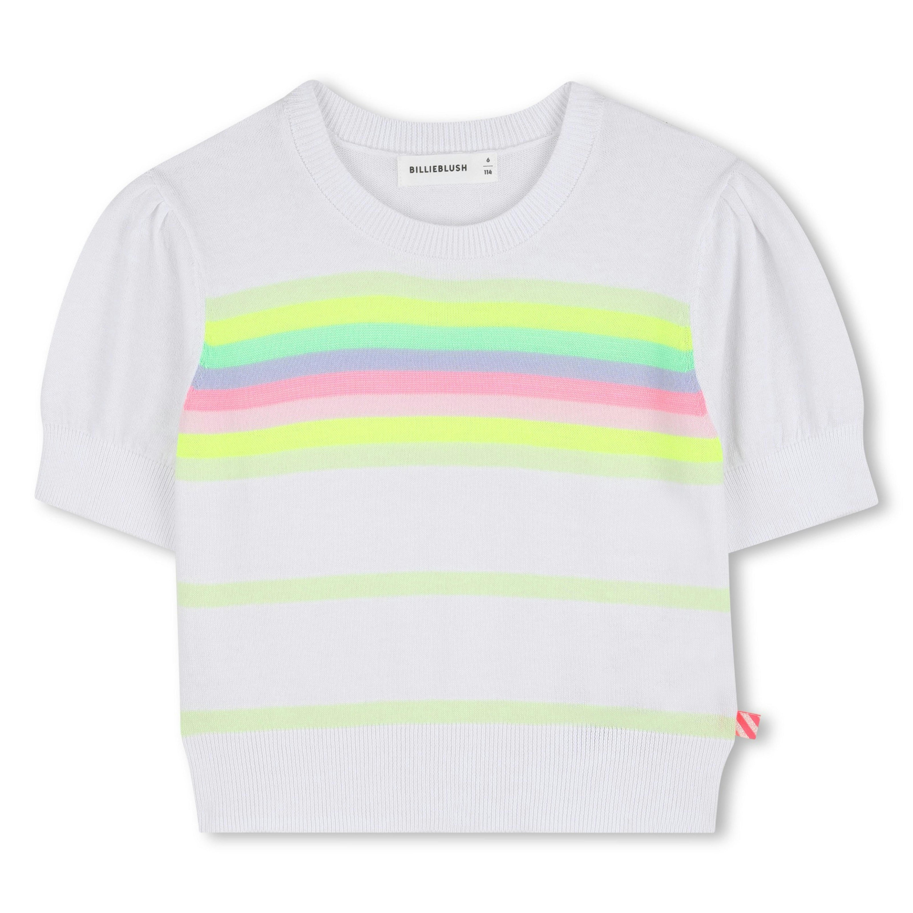 White Knit Sweater with Colorful Neon Stripes