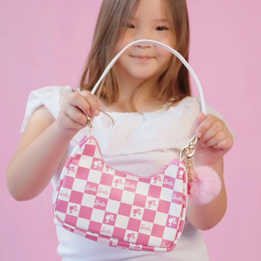 Barbie™ Pink Checkered Kids Hobo Handbag
