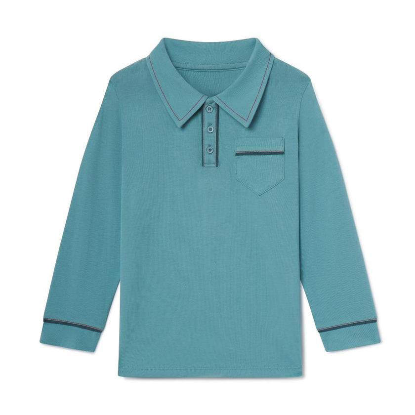 Jackson Long Sleeve Polo in Adriatic Blue