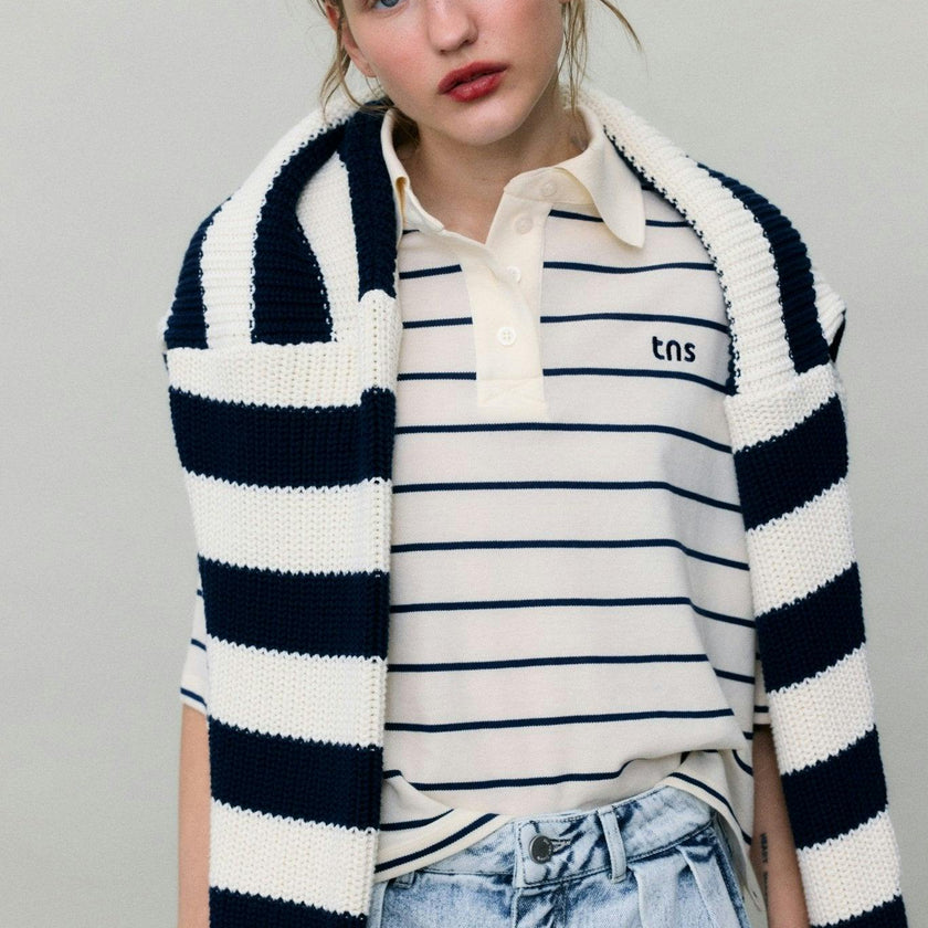 Acacia Woman Polo Ecru Stripes