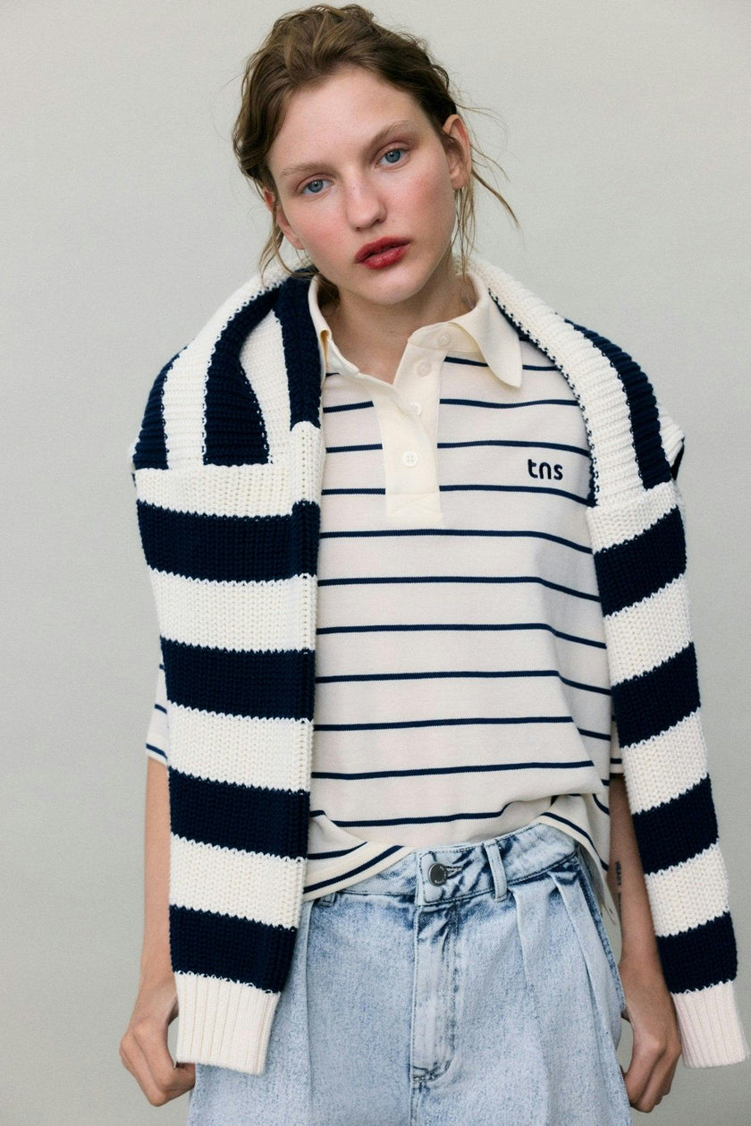 Acacia Woman Polo Ecru Stripes