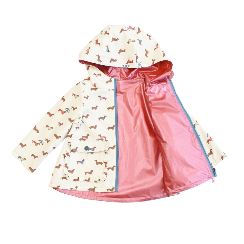 Girls Rafa Reversible Raincoat - Rainy Day Dachshunds