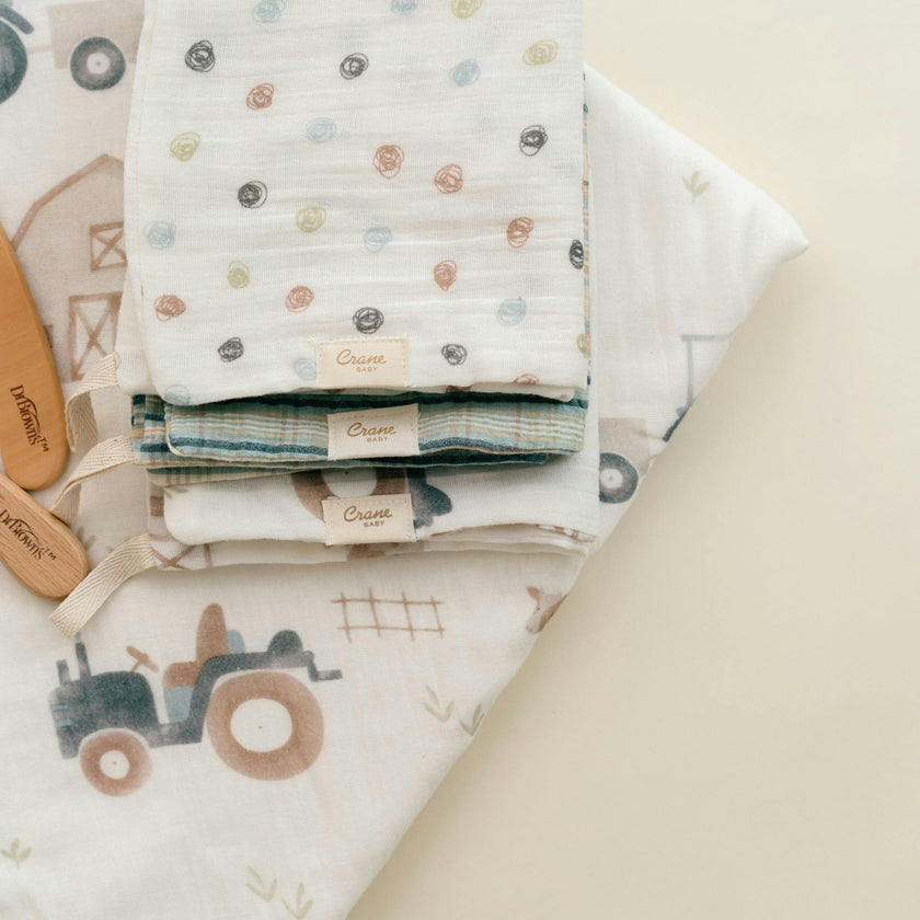 Charlie Farmhouse Tractor Hooded Baby Bath Towel & Washcloth Set