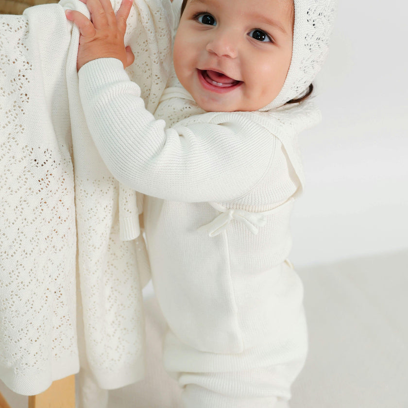 Lace Knit Blanket White