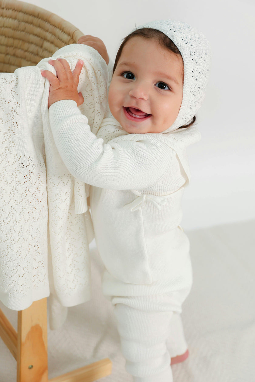 Lace Knit Soft Acrylic-Cotton Blend Blanket