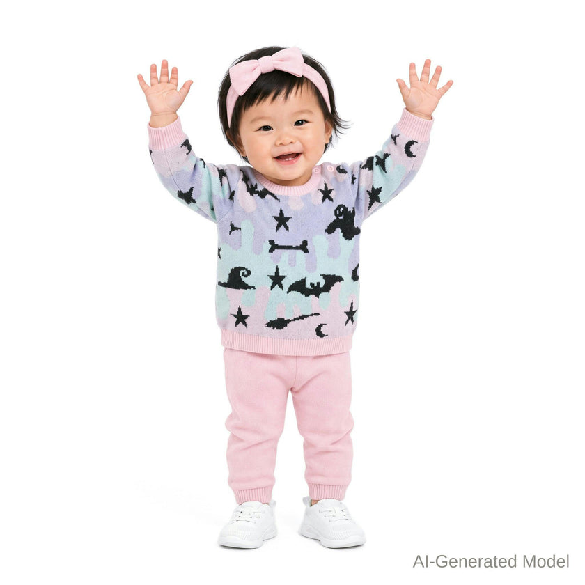Infant (9-24M) Girls Three-Piece Sweater Set | Ghosts, Bats & Bones