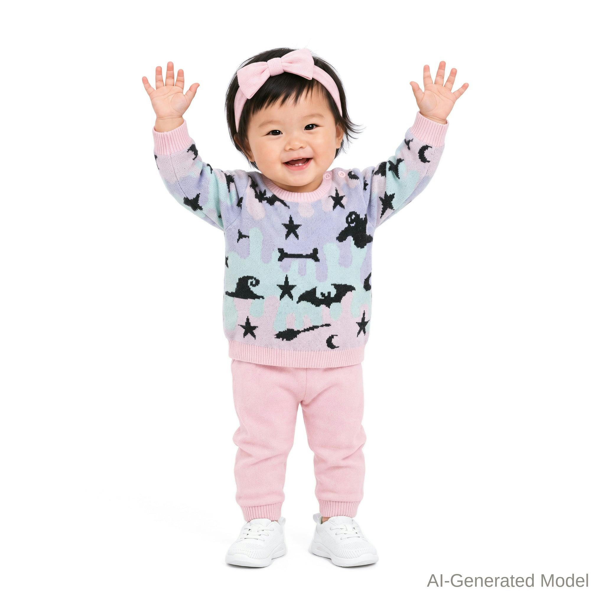 Infant (9-24M) Girls Three-Piece Sweater Set | Ghosts, Bats & Bones