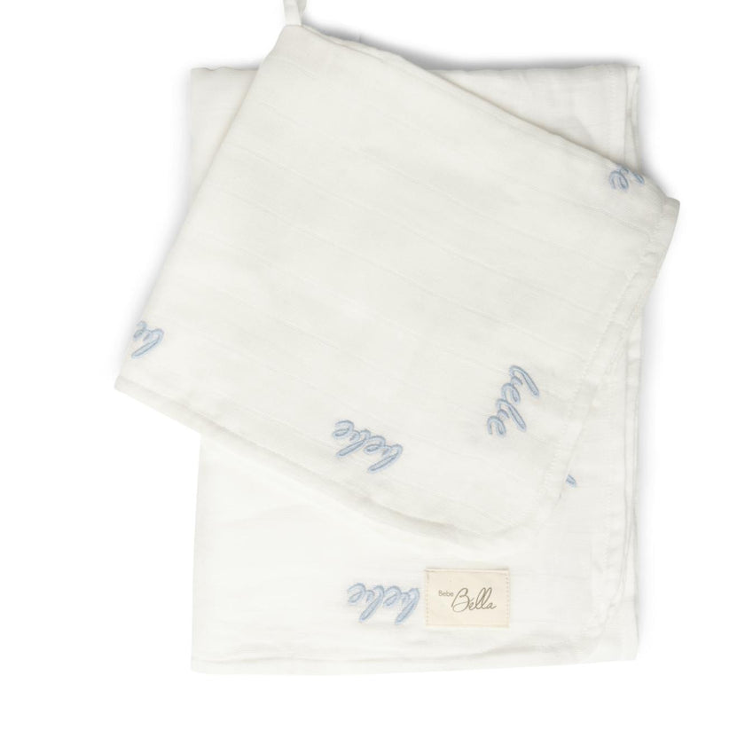 Embroidered Swaddle and Lovey Set Off White/Blue