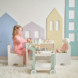 Afternoon Sip Wood Dessert Cart with 21 Pieces & Rotatable Wheels