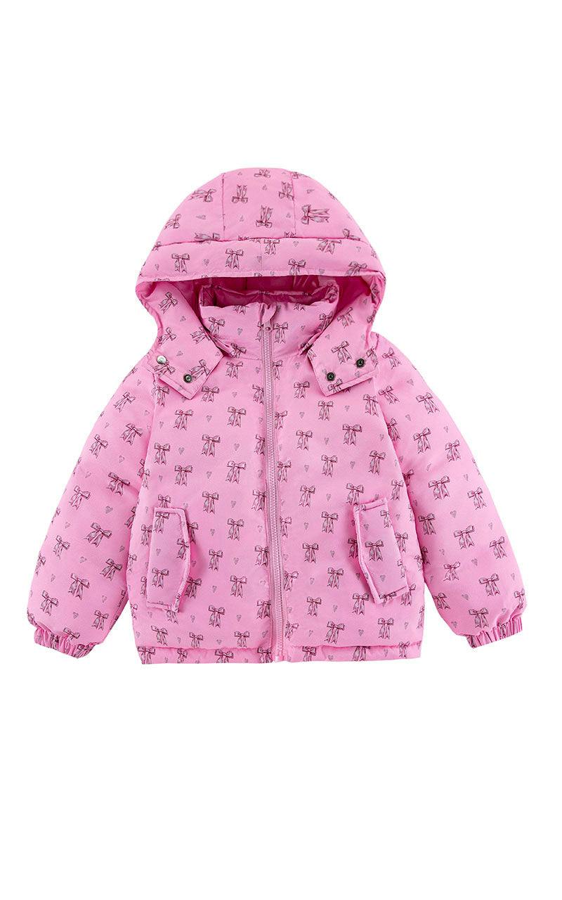 Charlie Heavy Weight Down Puffer Coat, Candy Pink Bow