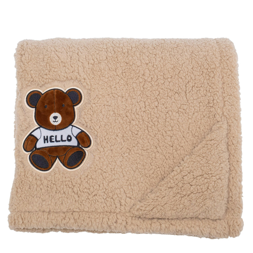 Cozy Switch Blanket – Reversible Sherpa & Mink Fleece Blanket with Embroidered Appliqué, Teddy Bears