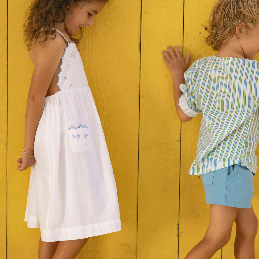 girls shell white cross back pinafore dress
