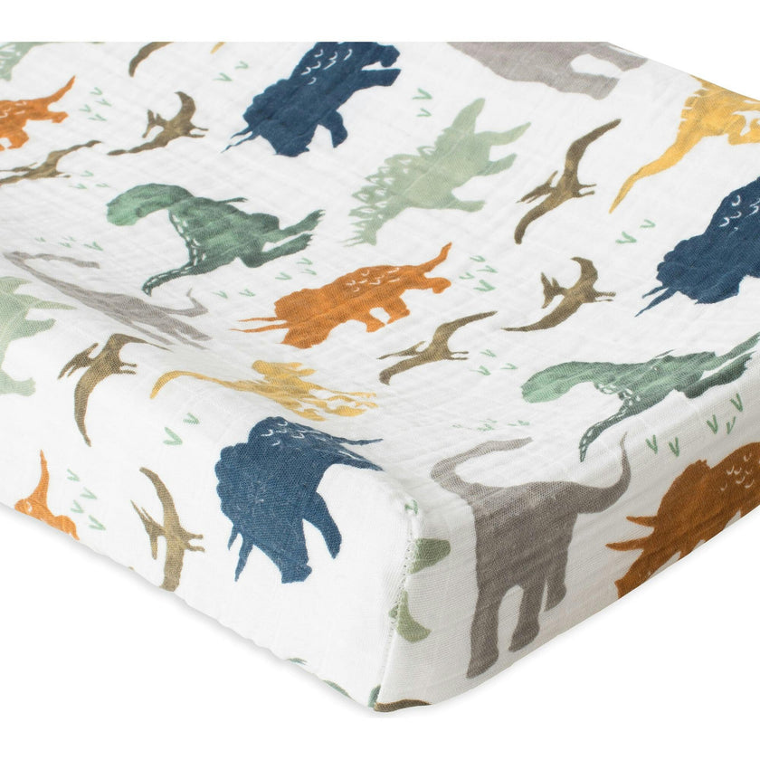 Cotton Muslin Changing Pad Cover - Dino Friends