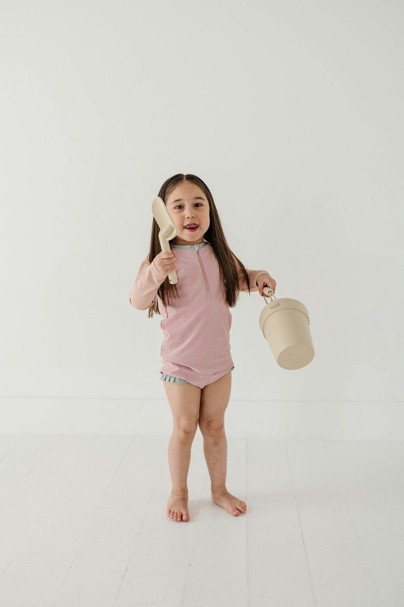 Girl's Zip Rash Guard Swimsuit