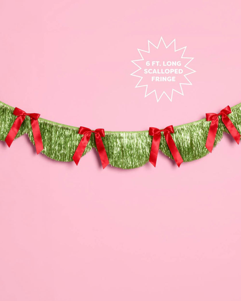 Holiday Bow Fringe Banner - festive scalloped banner