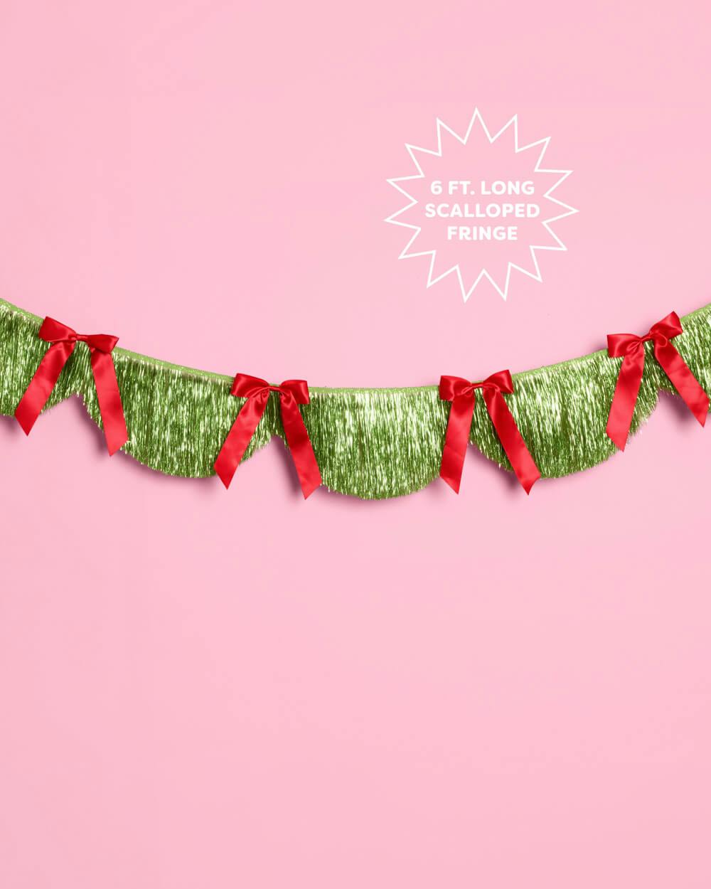 Holiday Bow Fringe Banner - festive scalloped banner