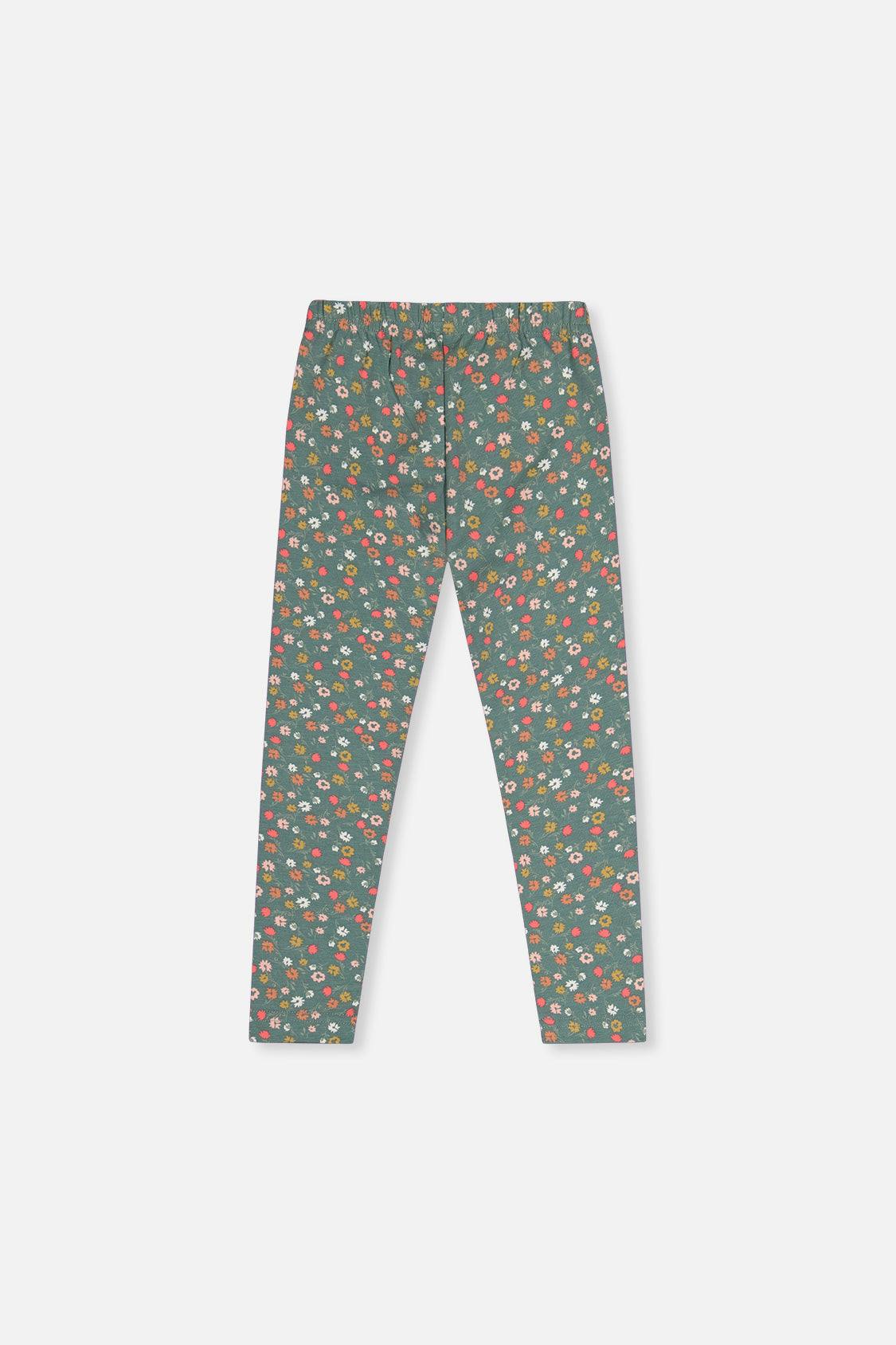 Organic Cotton Leggings Green Floral Print