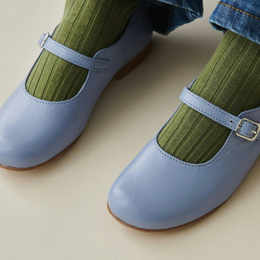 Dusty Blue Leather Girl Mary Jane Shoes