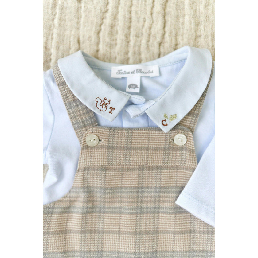 TARTINE ET CHOCOLAT Plaid Overalls Baby Set